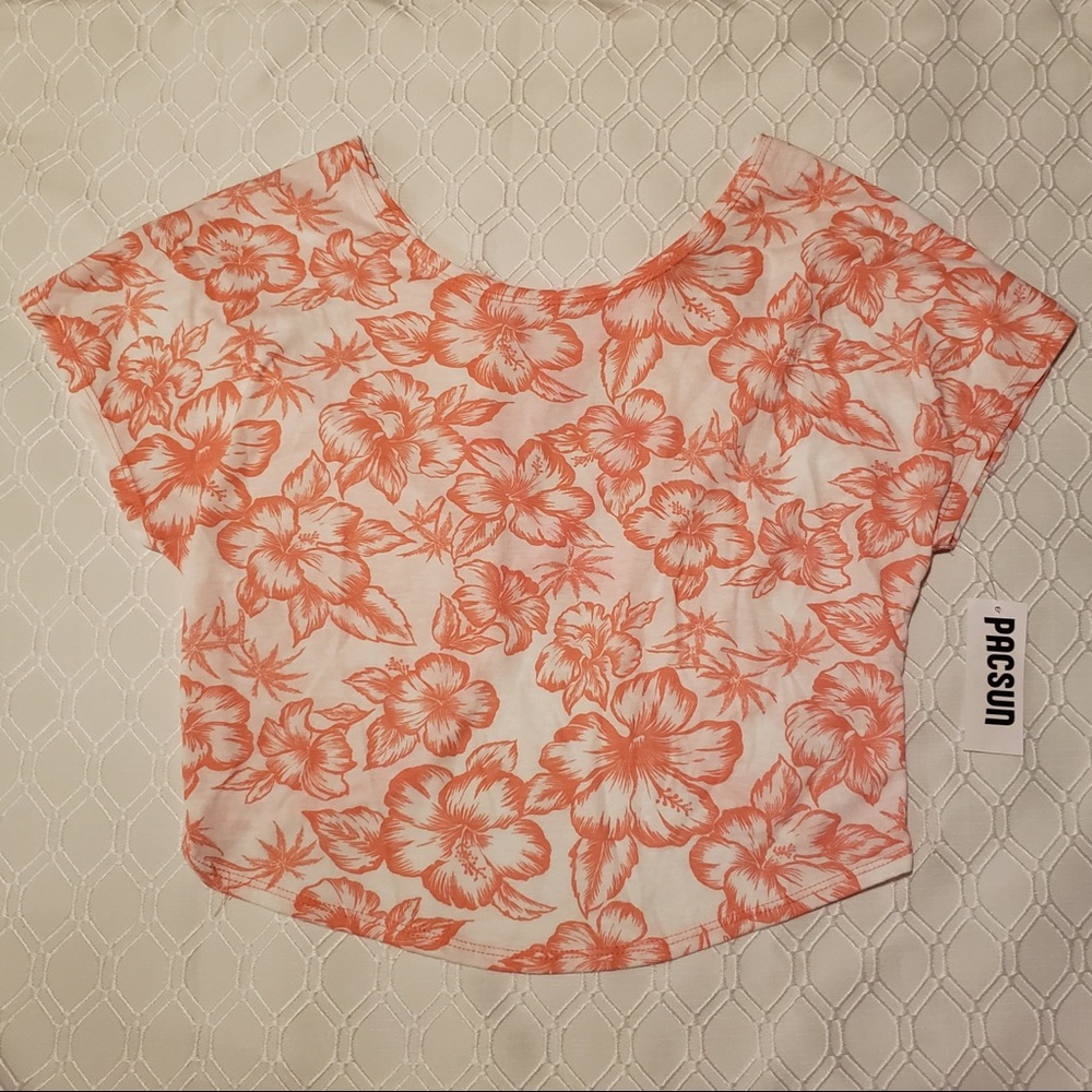 NWT Pink Tropical Floral Top With Criss Cross Back Detail